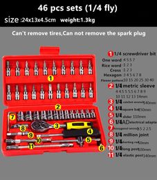 46pcs Tools Socket Set Automobile Motorcycle Car Repair Tool Precision Ratchet Wrench Sleeve Universal Joint Hardware Kit Box308W