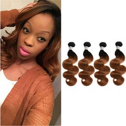 ombre human hair bundles NZ - Indian Virgin Hair 4 Bundles Body Wave 1B 30 Ombre Human Hair Extensions 4 Pcs T1b 30 Two Tones Color Hair Wefts