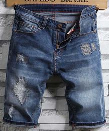 Мужские короткие джинсы мотоциклетные джинсы короткие брюки узкие рваные мужские джинсовые шорты мужские дизайнерские джинсы