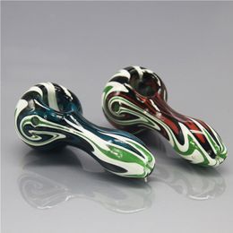 New Wig-Wag Style Glass Hand Pipes Colorful Hollow Glass Smoking Pipe Tobacco Dry Herb Burner 4Inch Dabber Rig