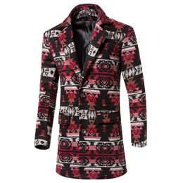 2018 men's winter new fashion British style printing long lapels Woollen coat / youth urban casual boutique windbreaker