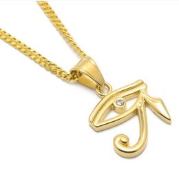 316L Stainless Steel Gold Colour Egyptian The Eye of Horus pendant necklace hip hop Wedjat Eye necklaces for unisex Jewellery wl1113