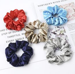 Silk Hair Bands Solid Color Women Hairband Gum Tie Headband Hair Ring Rope Girls Ponytail Scrunchies Hair Accessories 15 Colors DW5100