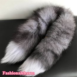 Real Genuine Silver Blue Fox Fur Collar Scarves Wraps Luxury Scarf Shawl