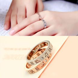 Martick Europe Brand Roman Numerals Rings band For Women Wedding Jewellery Stainless Steel With Cubic Tail Rings R2