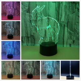 10pcs 3D Unicorn Illusion LED Rave Toy Night Lamp 7 RGB Colourful Lights USB Powered with 5th Battery Bin Touch Button Factory Wholesale