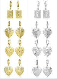 4 style Choice Cross love heart Phase box Earrings open Can put photo Earrings Golden silvery woman Madam Fashion jewelry