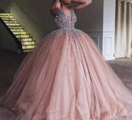 2019 Champagne Pink evening Dresses Princess Tulle Arabic Dubai Sweet Long Girls Prom Party Pageant Gown Plus Size Custom Made