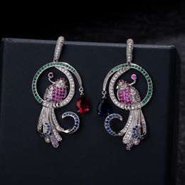 Fashion- earrings European and American exaggerated zircon earrings color birds animal earrings drop element 925 silver needle