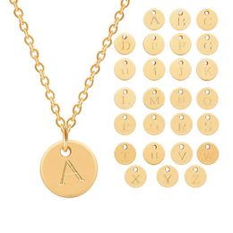 New 26 Letters Initial Necklace Silver Gold Color Disc Necklace Alphabet Women Kolye Collier Friends Family Letter A-Z Necklace Jewelry