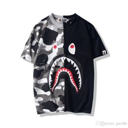 BAPE A BATHING APE Shark TEE Camo T-shirt Crew Neck Head T Shirt Tops Mens Basic