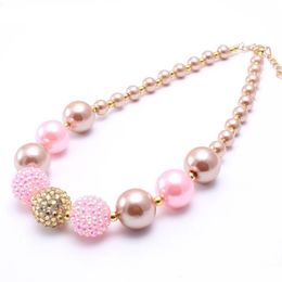 Pink+Gold Color Kid Chunky Necklace Newest Arrivel Fashion Bubblegume Bead Chunky Necklace Jewelry For Baby Kid Girl