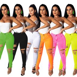 Women ripped denmi pants summer clothes jeans Distrressed pocket zipper pencil pants fashion candy Colour bodycon Bottoms plus size s-2xl286