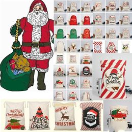 2020 New Christmas bags Large Canvas Santa Claus Drawstring Bag With Christmas Candy Bags Drawstring Christmas Gift Bags