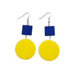 Fashion Geometric Square Wood Pendant Earrings For Women 2019 Trendy Blue Yellow Earring Handmade Female Party Jewellery