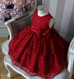 Beautiful Lace Girls Dress For Wedding Flower Dresses Jewel Tea-Length Lovely Princess Girls Pageant Gown Party Gowns With Removeable Bow