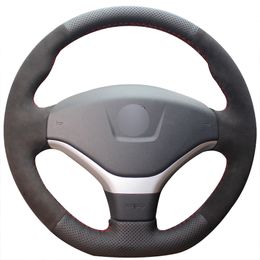Black Genuine Leather Black Suede Steering Wheel Cover for Peugeot 308 2012 2013
