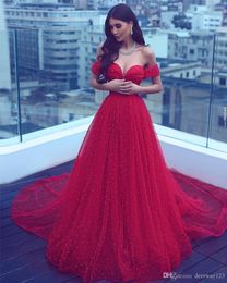 Red Said Sexy Mhamad Saudi Arabic Off Shoulder Crystals Pearl Beading Prom Dress Sweetheart Evening Gowns Elegant Party Dresses Custom es