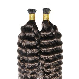 Italian keratin Stick I TIP Human Hair Extensions #4 Dark Brown Pre Bonded Stick Virgin Mongolian Deep Wave Remy Hair Extensions Free Shippi