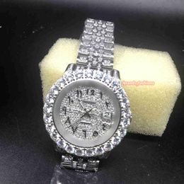 The Latest Men's Hip Hop Watch Prong Set Diamond Watch Silver Stainless Steel Case Strap Arabic Digital Scale Automatic Mechanical Watch