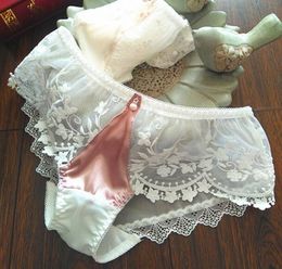 2019 New Arrival Plus Size M L XL 3XL Princess Lovely Cute Lolita Kawaii Sexy Embroidery Satin Lace Panties Underwear brief T200110