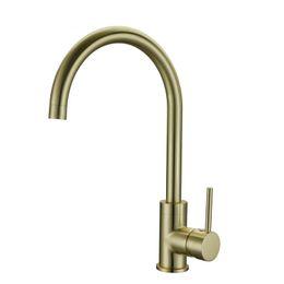 High Quality Brass Classic Gooseneck Single Lever 1-Hole Kitchen Sink Faucet Mixer Tap Brushed Gold Finish