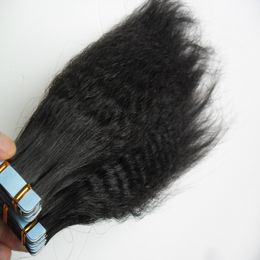 Machine Made Remy Tape Hair 100% Human Hair Extensions 40pcs coarse yaki Tape in human hair extensions kinky straight virgin brazilian