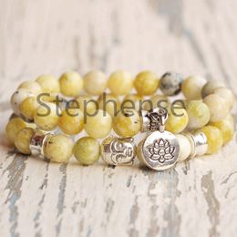 MG0704 8 mm Yellow Howlite Buddha Bracelet Set 6 mm and 8 mm Natural Gemstone Energy Bracelet New Design Women`s Yoga Mala Bracelet