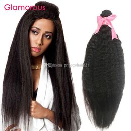 Glamorous Brazilian Human Hair Kinky Straight 1 Piece Virgin Indian Malaysian Mongolian Hair Wefts Light Yaki Hair Weave for black women