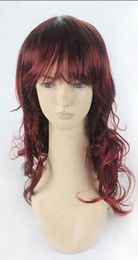 WIG New Long Wavy Synthetic For Women Wine Red hair wig