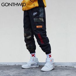 Gonthwid Camouflage Patchwork Side Pocket Cargo Harem Pants Mens Casual Jogger Hip Hop 2018 Streetwear Trousers Male C19040101