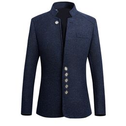 HEFLASHOR 2018 Brand New Vintage Blazer Men Chinese style Business Casual Coats Stand Collar Male Blazer Slim Mens Blazer Jacket