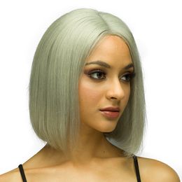 Cheveux Perruque De Dentelle Caesious Couleur Gris Moyen Partie 100 Cheveux Humains Bob Perruque Gros Bon Marché Gris Court Dentelle Frontal