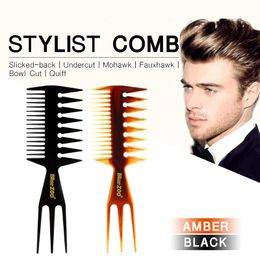 Men Hair Brush Three-sided Hair Comb Amber Black Colour Insert Afro Pick Durable Comb Wide Tooth Oil Slick Hair Styling Tool