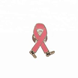 100pcs/lot pink enamel ribbon brooches Breast cancer awareness Lapel brooch pin