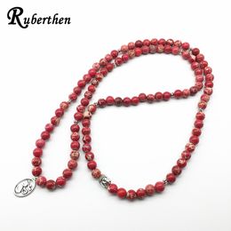 Fashion-n Fashion Yoga Ohm Bracelet New Design Women`s Healing Spiritual Jewelry Trendy Natural Red Regalite 108 Mala Bracelet S915