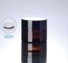 Wholesale 300pcs/lot Capacity 30ml Empty Glass Brown Bottle Cream Jar with Black Lids For Cosmetic Packaging ED01