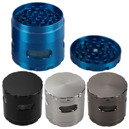 55mm Herb Grinders 4 Layers Zinc Alloy Hand Crank Tobacco Grinders Metal Grinders for Herbs with Window 4 Colours