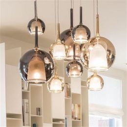 nordic Smoke gray glass pendant lights for mini bar counter cafe Italian design stairs hanging lamp indoor fixture led luminaire