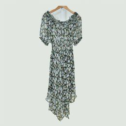 2019 Summer Fall Floral Print Half Sleeves Stand Collar Asymmetry Midi Dress Women Fashion Dresses JL0514M613147