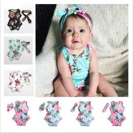 Baby Girls Clothes Ins Floral Clothing Sets Rompers Headband Suits Kids Summer Tassel Jumpsuits Sleeveless Fashion Bodysuit Onesies C4159