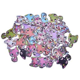 300Pcs Wood Button Random Color Mixed Sweet Cat Sewing Accessories For Clothes Decoration Handmade Scrapbooking Craft DIY 27*17mm