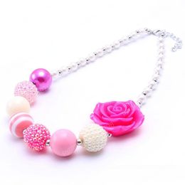 Bel colore rosa stile fiore Kid grosso collana regalo Bubblegume Bead grosso collana gioielli per bambina bambino