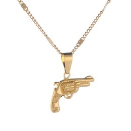 Trendy Cute Small Gold Colour Revolver Pistol Gun Hip Hop Pendant Necklace Jewellery