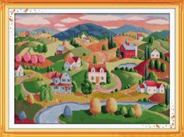 Oil painting village home cross stitch kit ,Handmade Cross Stitch Embroidery Needlework kits counted print on canvas DMC 14CT /11CT