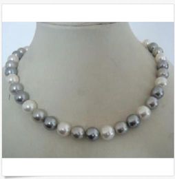 9-10mm south sea white Grey real pearl necklace 18inch yellow ball clasp @