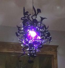 Crystal Chandelier Lighting Lamps Frame Glass Purple Color Coffee House Lights Fixture Modern Pendant Lamp for Living Room Decor