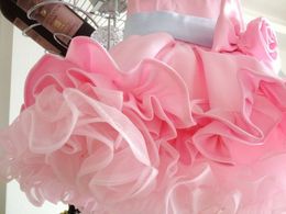 Pink Flowers Girls Dresses Jewel Ruffles Flower Toddlers Infants Baby Short Pageant Gowns Kids Princess Party Dress For Wedding251B