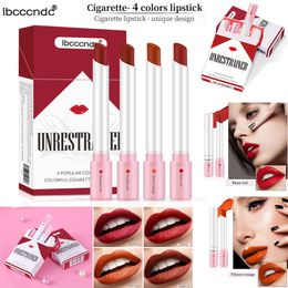 Cigarette Lipstick Set Makeup Matte Lipsticks ibcccndc 4 Colors Red Nude Moisturizer Smooth Lipstick Velvet Lip Gloss Kit Waterproof
