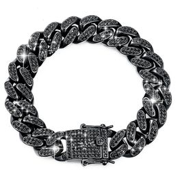 Black Cubic Zirconia Cuban Link Chain charms Bracelet Men Hip Hop Jewellery 18CM/20.5CM/22CM